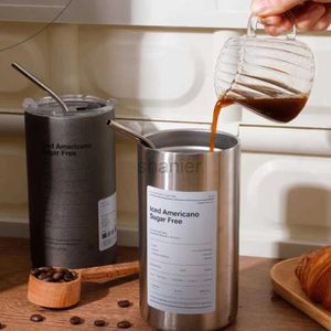 Mugs Coffee Cup Thermos Stainless Steel Double -layer Cooler Straw Cup Ice American Coffee Mug Water Bottle Portable Reusable Mug 240417