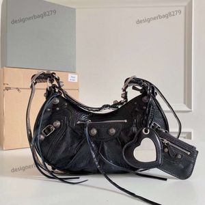 Motorcycle Designer Shoulder Bags Genuine Leather Le Cagole Bag Women Luxury Fashion Half-moon Tote Bag Diamond Black High Quality 231117