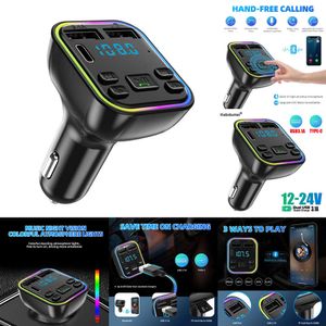 Nuovo auto Bluetooth FM trasmettitore PD Type-C Dual USB 3.1A Caricatore veloce Accensione Sigaretta Accendino 7 Colori Light Handsfree Mp3 Playerfree Player