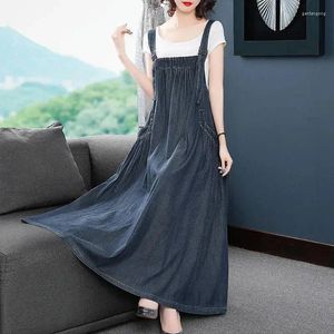 Casual Dresses 2024Spring Summer Suspender Dress Women Korean Loose Slim Denim Strap Mid Length Skirt Female A-word Swing
