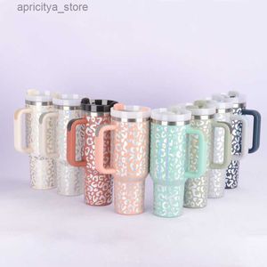 water bottle H2.0 40oz powder coated Leopard print tumbler Hot Silver print BPA free stainless steel insulated travel cup with Removable Handle sold by case L48