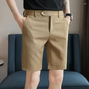 Men's Shorts 2024 Fashion Summer Ice Silk Suit Male Korean Knee Length Short Pants Men Solid Color Pockets Casual K52