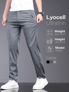 Oussyu märke vår sommar mjuk stretch lyocell tyg mens casual byxor tunna smala elastiska midjeverksamhet grå byxor man 240417