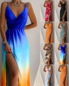Casual Dresses Bohemian Summer Maxi Dress Women Floral Print Soff-Shoulder For Beach Sundress Sexig ärmlös lång slits