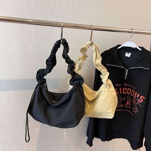 Women Shoulder Bag Drawstring Tote Ladies Fashion Handbags Pleated Underarm Bag Solid Color Top-handle Bag Shopping Tote Purse