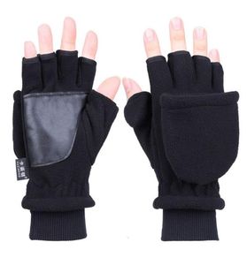 Kvinnliga män Vinterpolarfleece halvfinger flip handskar dubbla lager thien pekskärm fingerlösa cabriolet mittens wrist1444022