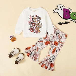 Kleidungssets Baby Girls Hosen Set Buchstaben Druck Sweatshirt mit Kürbisflackern Halloween Kleidung