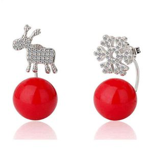 Sparkling Deer Snow Flake Red Ball Christmas Stud Earring For Women Girl Lady Fine Jewelry Gift S925 Silver AAA Zircon2577888