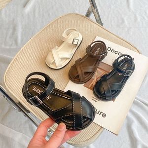 Flickor halvt sandaler barn skor sommarstrand baby småbarn ungdom mjuk suled ihålig platt sko storlek 23-34 eur i9gk#