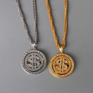 designer halsband överdrivna hiphop dominerande roterbara dollar symbolhalsband personliga trendiga män med diamant inlagd dollar hängsmycken