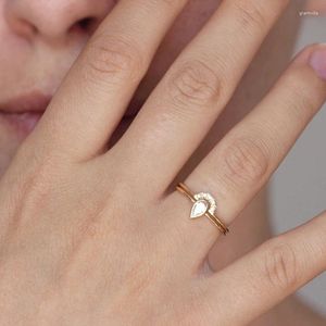 With Side Stones Delicate Rings For Women Water Drop Bridal Wedding Party Jewelry Dainty Female Finger Ring Gold Color Bijoux Femme Gift