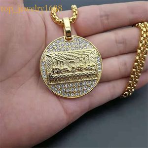 14k Yellow Gold Last Supper Pendant Golden Color Iced Out Bling Zircon Round Necklace for Men Father Day Gift Hip Hop Jewelry