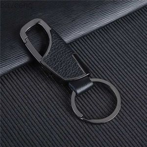 Keychains Lanyards Luxury Leather Men Keychain Black Clasp Creative DIY Keyring Holder Car Key Chain for Men Jewelry Gift D240417