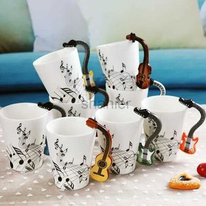 Mugs 240ml Creative Music Ceramic Mug Guitar Violin Style Cute Coffee Tea Milk Stave Mugs And Cups with Handle Novelty Gifts 240417