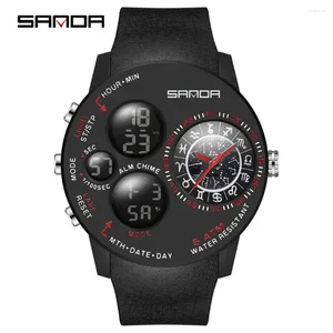 Zegarstki 2024 Modne zegarki Outdoor Mens Watche Top Marka Sports Sports Kwarc Watch Dual Display Wrisroof Waterproof Clock SANDA 6036