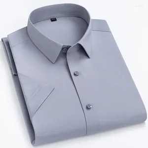 Men's Dress Shirts 5xl Short Sleeve Male Bamboo Fiber Soft Business Solid Men Formal Shirt No Pocket Comfotable Cool Regular Fit