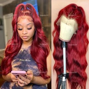 Fashion Red/Blonde/Black Body Wave Wigs Human Hair 150% Pre Plucked With Babyhair Synthetic Lace Front Wig