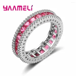 Clusterringe Orginal Mode rosa kubische Zirkonia asphaltierte Finger für Frauen Mädchen präsentieren schöne 925 Sterling Silberschmuck