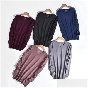 Mens Thermal Underwear Traceless Fever Sweater Thin Warm Sleeve V-Neck Heating Drop Delivery Apparel Ot0Ig