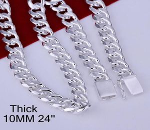 Luxury 925 Sterling Silver Figaro 10mm Chain Charm 925 Silver Buckle 10mm 20Quot 24039039 Men Necklace Jewel4253872