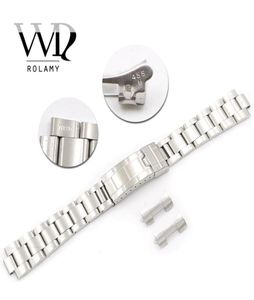 Rolamy 20mm Stainless Steel Links Hollow Curved End Deployment Glide Lock Clasp Brushed Bracelet for VINE Oyster 70216 455B5377182