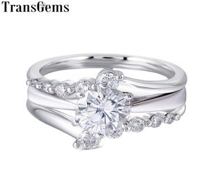 Transgems Solid 14k White Gold Center 1ct Carat 65mm F Color Moissanite Engagement Bridal Set With Moissanite Accents 2 Piece Y199728409