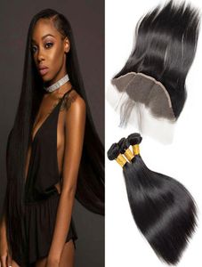 New Arrival Straight Human Hair Bundles With Frontal Natural Black Brazilian Malaysian Indian Peruvian Virgin Hair Extensions8074932