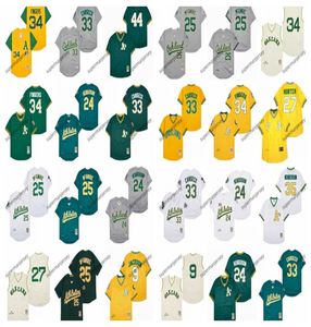 RECLATE ATLETICS Rickey Henderson Jersey Reggie Jackson Mark 25 McGwire Jose Canseco Rollie Fingers Green