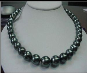 Fina pärlsmycken 18quot 1214mm naturlig Tahitisk svart rund pärlhalsband 14k2802220