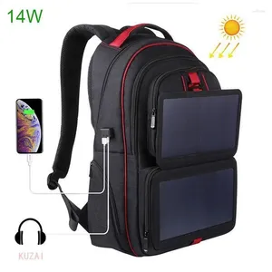 Rucksack 14W Solar Casual Travel Outdoor Computer Phone USB Ladebeutel mit Stromkoffer Designer Dudelsackladedauertäcken