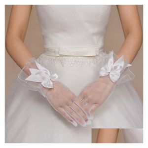 Brudhandskar Brudbröllopsceremoni Kort All Finger Crescent Bow White/Red Drop Delivery Party Evenemang Tillbehör DHMJ7