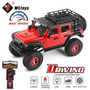 Modelo Diecast Cars Wltoys 2428 1 24 Mini RC Car 2.4g com luzes LED 4WD Off-road trackeed veículo infantil Childrens Controlled Truck Toy J240417