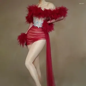 Scena noszenia letnie błyszczącego krysztła czerwona przezroczysta koronkowa mini wieczorna sukienka ślub Święta Kostium żeńska piosenkarka tancerza urodzinowego