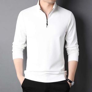 New Spring Men's Long Sleeve T-Shirt Cotton Sweater Casual Men's Half High Neck Zipper Solid Color T-Shirt Top Clothes Men's