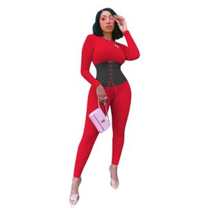 Womens Jumpsuits Rompers Wholesale Knitted Ribbed Women Fall Winter Bodycon Long Sleeve Bandage One Piece Outfits Skinny Overalls Casu Dhh5J