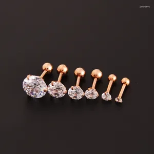 Stud Earrings Fashion Women Classic Crystal Prong Color Rose Gold Black Titanium Steel Round Cubic White Purple Zirconia Jewelry