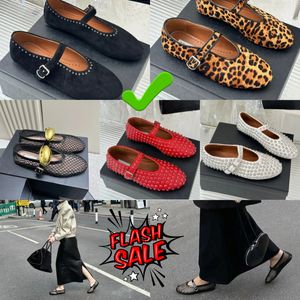 With Box Designer Sandal ballet slipper slider flat shoes dancing Women round toe Rhinestone Boat shoes Luxury leather riveted buckle shoes size 35-40