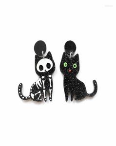 Stud Cute Animal Glitter Black Cat and Skeleton Asymmetric Acrylic Earrings for Women Lovely Kitty Fashion Jewelstud Kirs223234335