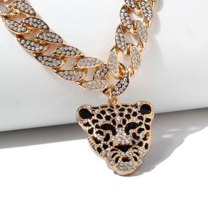 Jóias de colar de grife Jóias com diamante Chain Chain Fashion Rhinestone Leopard Head Pingente Colar 20360