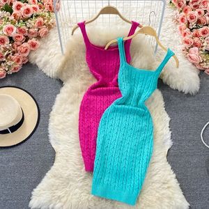 Women Chic Off Shoulder Sexy Bodycon Short Dress Wrap Solid Fashion Knitted Vestidos Summer Elastic Slim Pencil Mini Sundress 240415