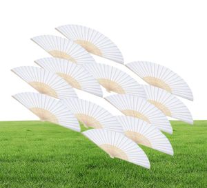 12 Pack Hand Held Fans White Paper fan Bamboo Folding Fans Handheld Folded Fan for Church Wedding Gift Party Favors DIY7574833
