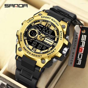 Armbandsur Sanda Mens Watches Top Gold Multifunktionell kvartsklocka Outdoor Sports Chronograph Waterproof 9010