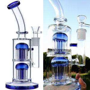 Blue Green Glass Bongs with Double Chamber Arm Tree Recycler Oil Rig Hookahs Matrix Water Pipe with 14mm Joint