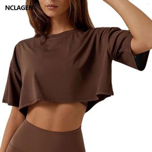 Aktive Hemden Nclagen umweltfreundlich Yoga Crop Top Frauen nachhaltiger Sport lose recycelbare Fitnessstudio-Kurzdarstellungen kurzes Sportt-Shirt