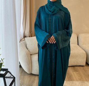 Etniska kläder Silky Satin Kimono Abaya Luxury Muslim Hijab Dress Open Abayas For Women Dubai Turkiet Party Kaftan Ramadan Eid Islamic