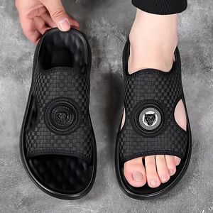 Slippers 2024 Summer Shoes For Men Fashion Casual Slides Comfortable Street Cool Beach Black Knit Sandals