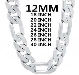 Łańcuchy Solidny 925 Srebrny naszyjnik dla mężczyzn Klasyczny łańcuch 12 mm kubański 1830 cali urok wysokiej jakości biżuteria modna ślub 9890677
