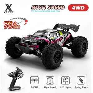 Diecast Model Cars 1 16 4WD 70km/h高速リモートコントロールビークLED 2.4gブラシレスRCオフロード車4x4ボーイおもちゃ16101pro 16102pro J240417