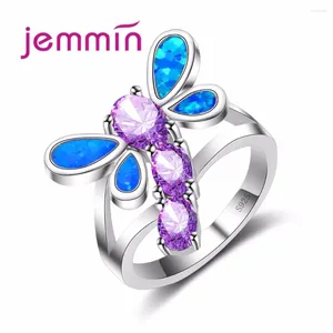 Ringos de cluster Jammin Butterfly Ring Purple Crystal Rhinestone Bague Design Hollo