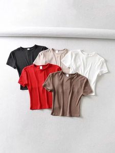 Fashion Casual 2024 Sommerfrau Slim Fit T -Shirt enge Baumwoll -Shortsleeve Oneck Tee Crop Tops 240411